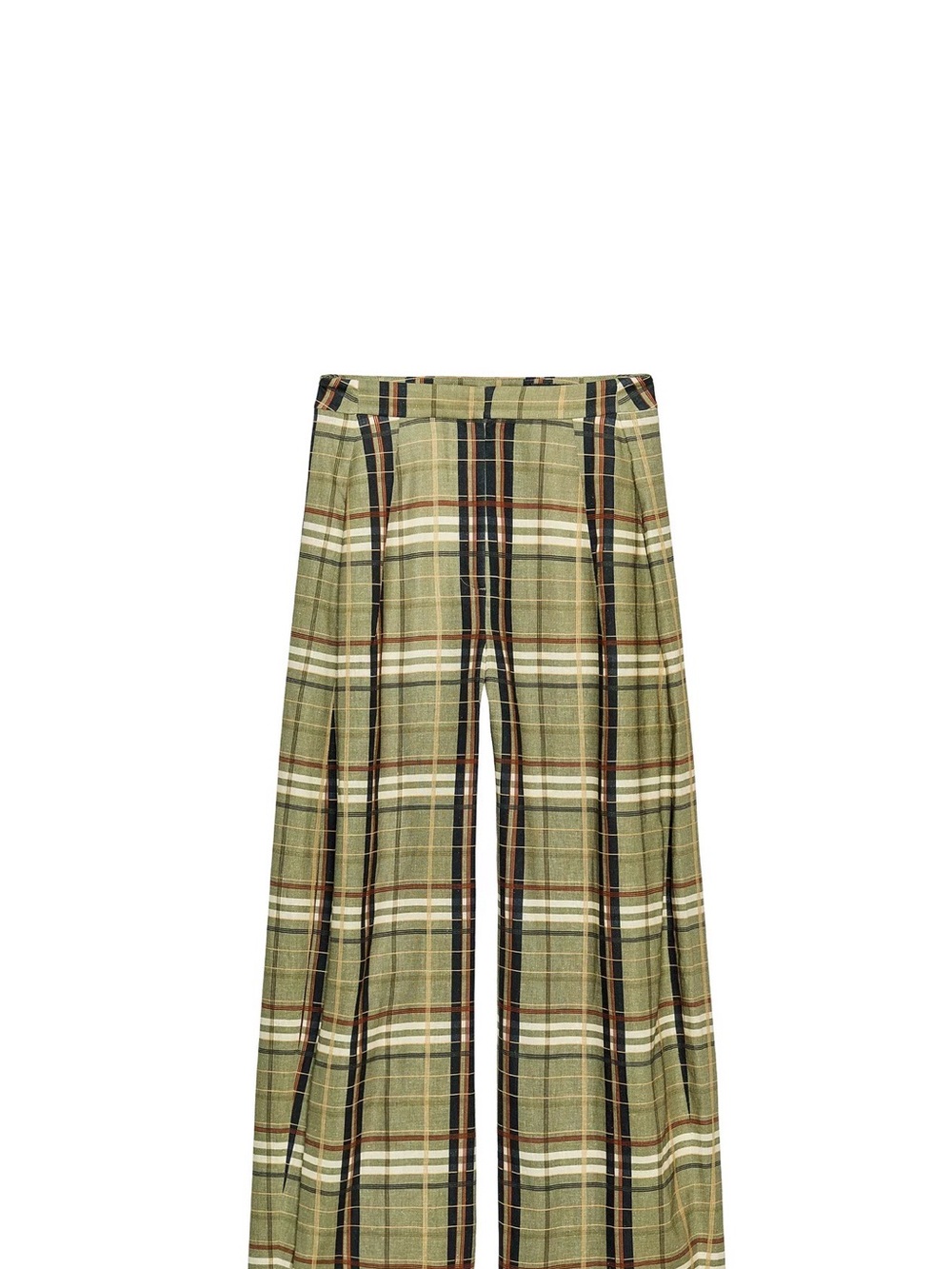 Zara line Olive Plaid Wide-Leg linen Pants small new